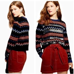 TOPSHOP Sequin Stripe Fair Isle Jumper